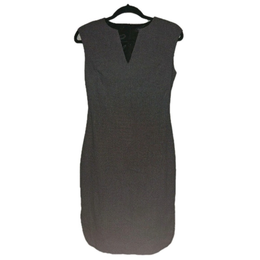 FORCAST Sheath Dress Women's Size 6 Black w/ White Dots Sleeveless Midi V-Neck